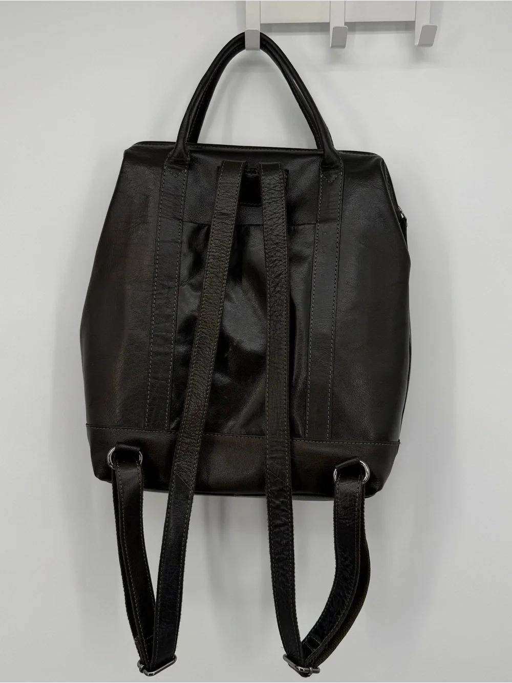 Genicci Olive Leather Structured Backpack Tote Travel Bag Unisex Business India